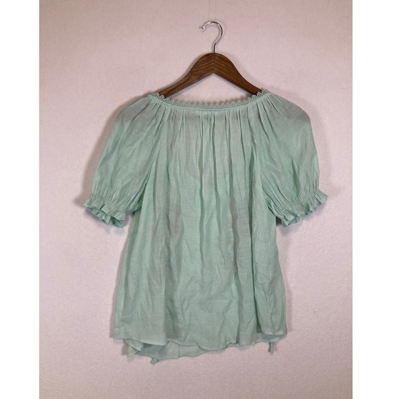 Romantic Boho Blu Pepper Women Large Mint Green Embroidered Boho Peasant Blouse - Picture 2 of 9